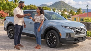 An Eazy Importz customer receiving a vehicle on Sint Eustatius