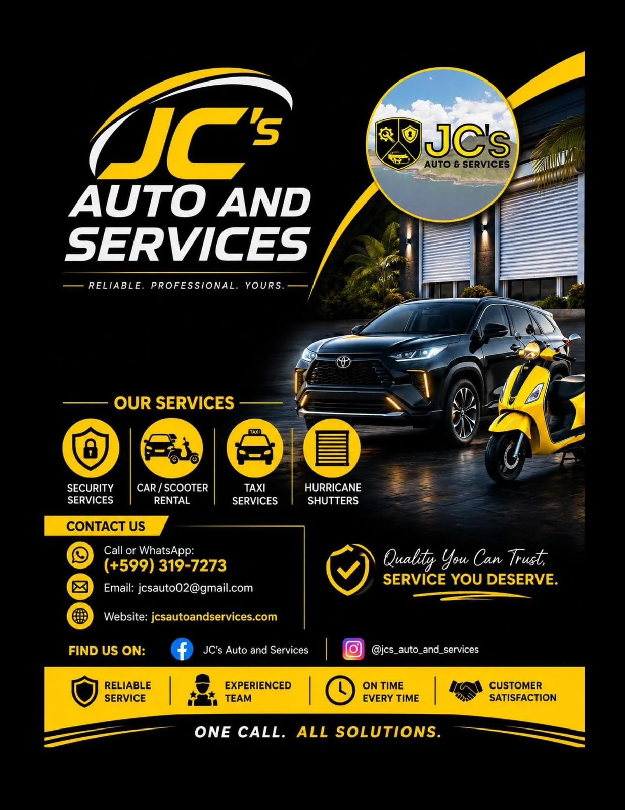 JC’s Auto & Services contact and services poster