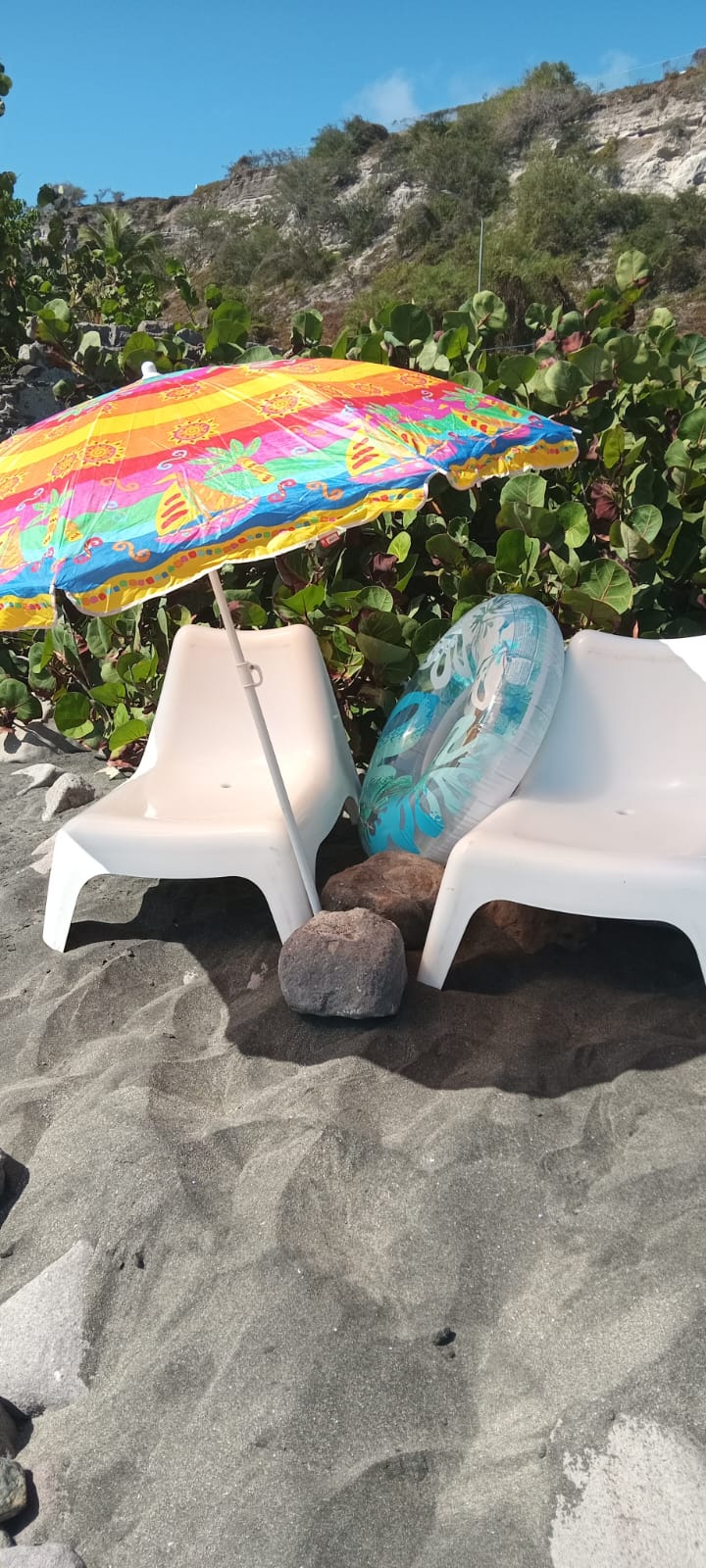 Beach seating set up on the sand for Weez on Sint Eustatius